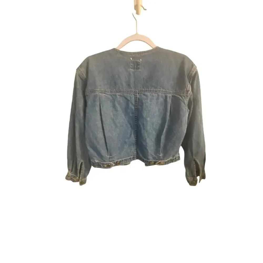 Liz Wear V Neck Denim Jacket Size Small Petite Long Sleeve Casual Vintage - Picture 5 of 16